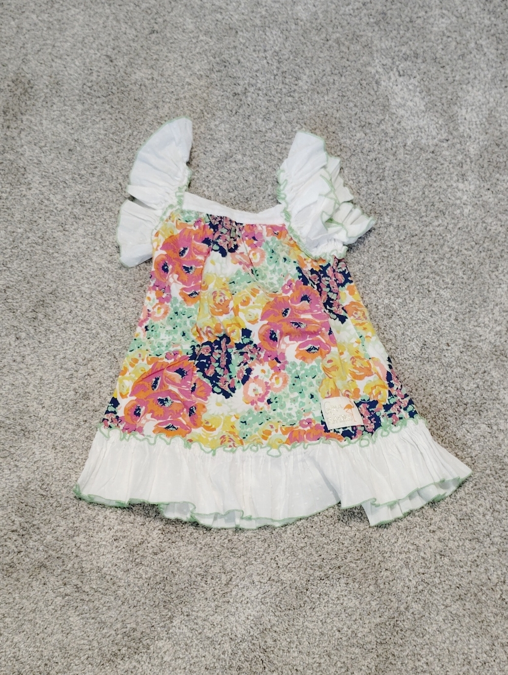 Rosa Flamenco Girls Ruffle-Sleeve Dress - White with Multicolor Floral Print